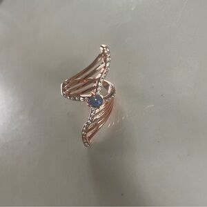 Australian Rose Gold Ring Size 7 Winged Faux Opal Diamond Cut Out Wrapped Unique